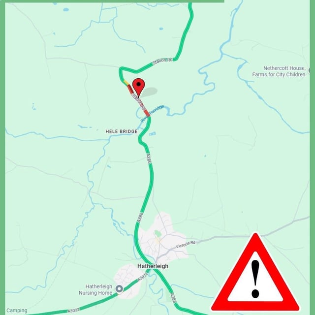 A386 closed between Hatherleigh and Meeth