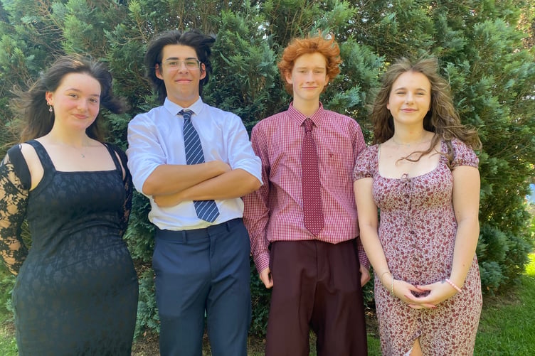 Friends, Angel Holland, Jude Wright, Joe Kent and Maya Kearin, who all met in criminology classes at Tavistock College, celebrate the end of exams.
