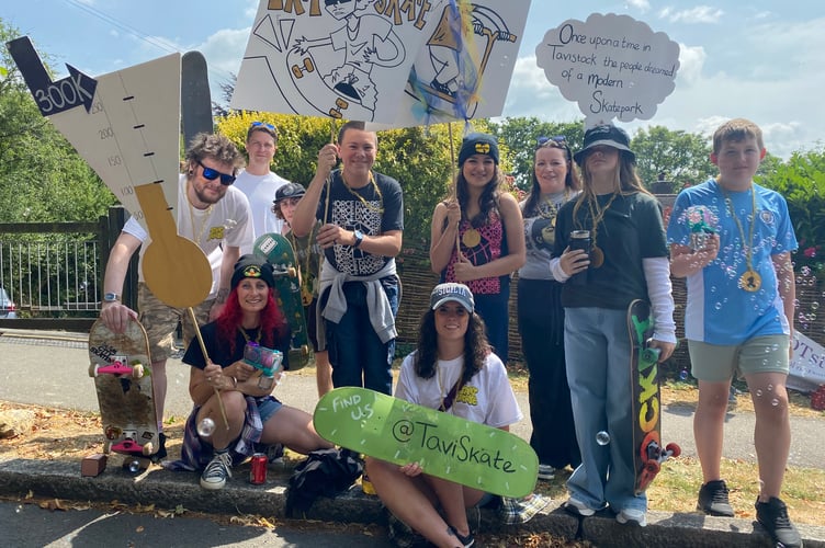 Tavistock Youth Cafe at Tavistock Carnival promoting the Tavistock Skate Park appeal.