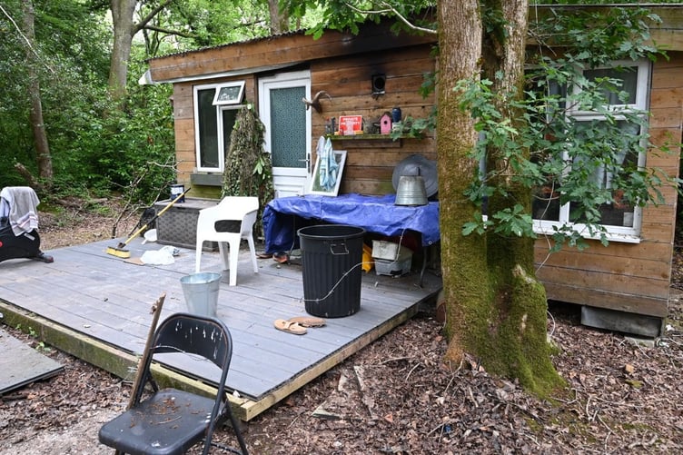 Desborough's cabin home in Sticker woodland.