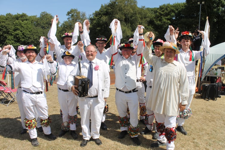 Jamie Wheeler played the music for the last time for Bampton Morris, after 48 years, at the Dartmoor Folk Festival. AQ 1993