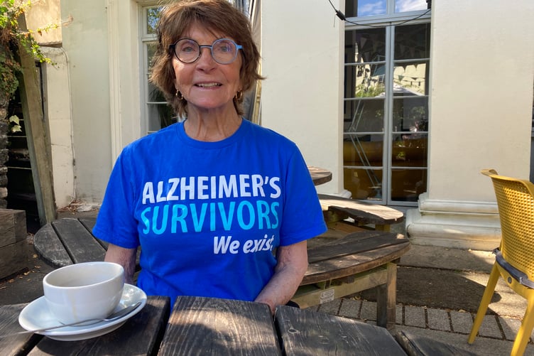 Dr Judy Benjamin stops off in Tavistock on her 650-mile trek from Land's End to London with her message of hope for those with Alzheimer's diagnoses.