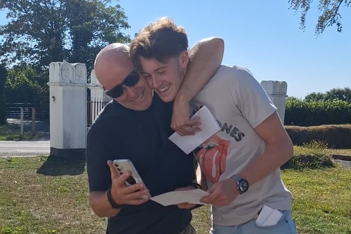 Harrison Stacey celebrates with his dad
