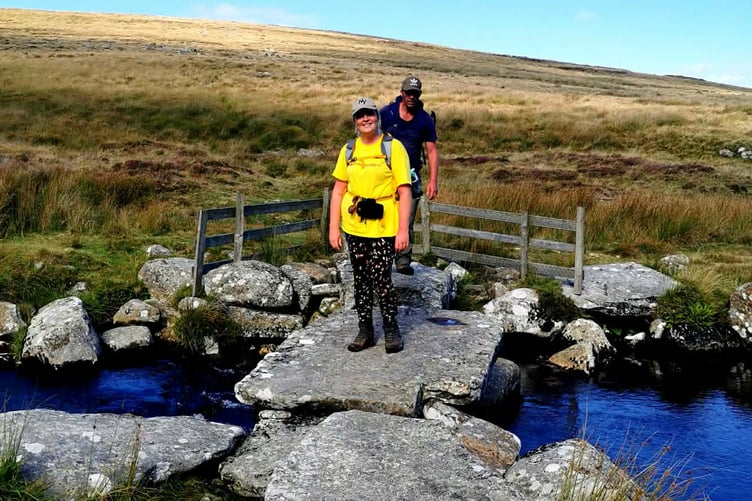 Intrepid Cheryl Dencer, with partner Chris Allen, on her 20-mile Dartmoor trek in aid of Endometriosis UK.