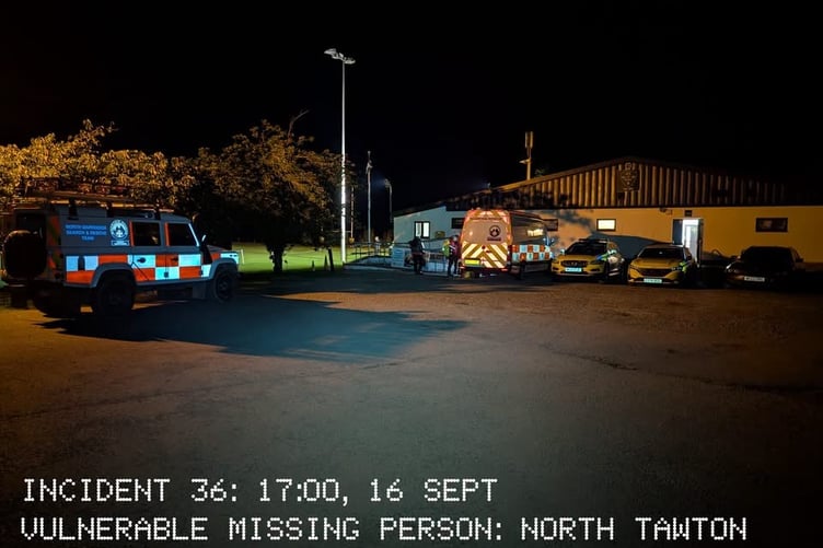 North Dartmoor Search and Rescue Team vehicles at North Tawton Rugby Club on Wednesday, September 16.