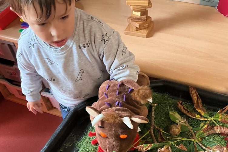 Horrabridge School children entered the imaginative world of children's author Julia Donaldson story characters for a day, including bringing their own Gruffalo toys.