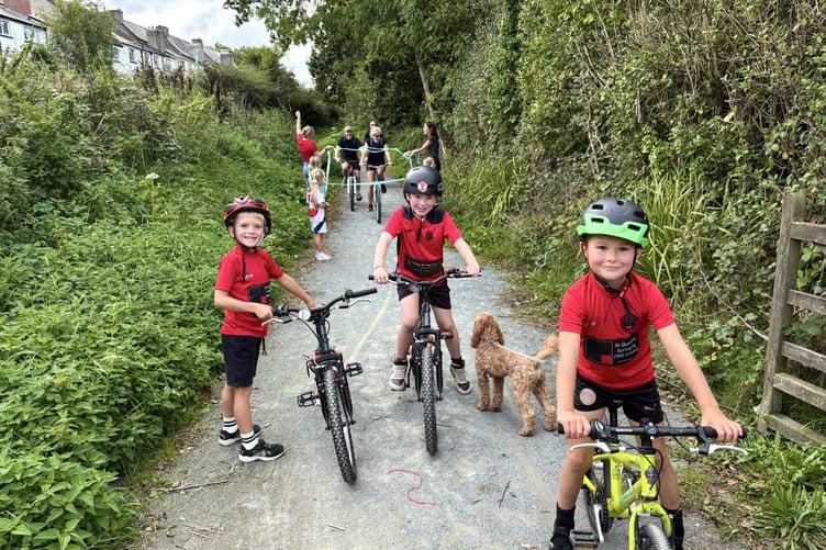 Harry, Ralphie and Finn pause for a photo partway through their challenge.