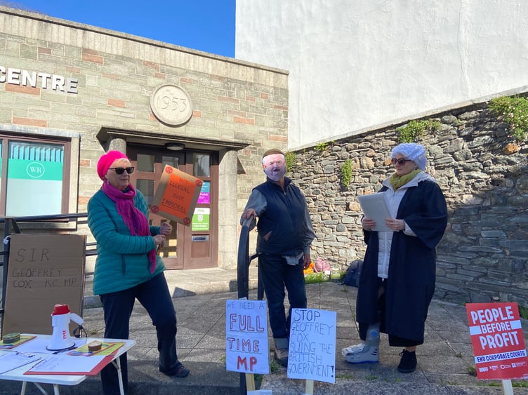 The protest in Tavistock on Saturday morning.