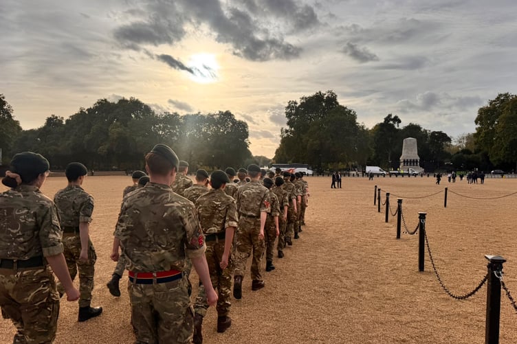 The cadets on parade on their London trip.