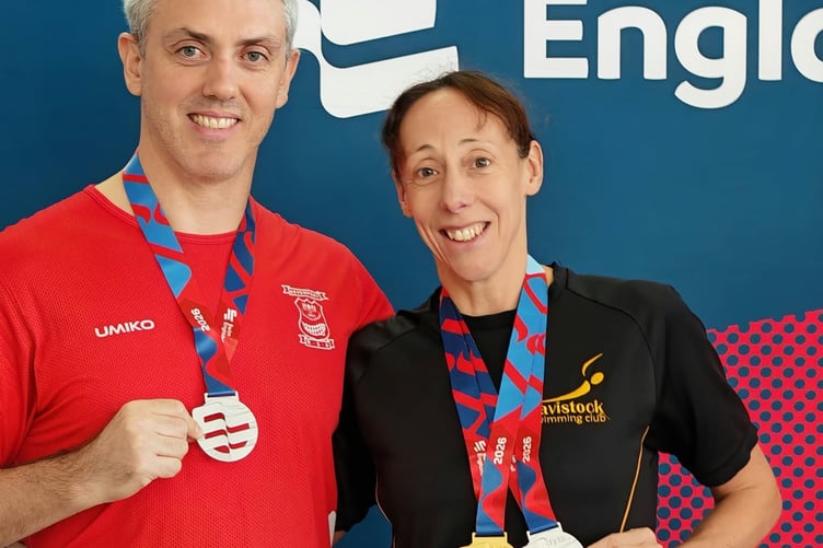 Golden couple, James and Sam Lake join in the Tavistock Swimming Club celebrations at the Swim England Masters National Championships.