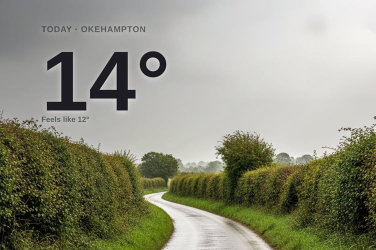Okehampton weather: cloudy Thursday with rain expected and a high of 13°C