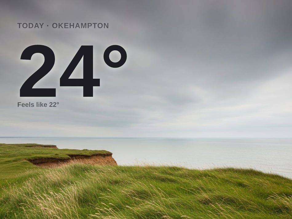 Okehampton: overcast day, high of 24°C